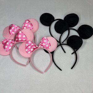 Mickey & Minnie Mouse Ears Headbands Lot of 6 Pink & Black NEW